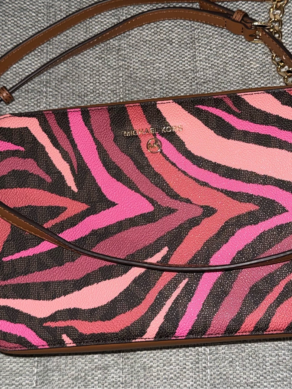 Michael Kors Pink and Black Zebra Print Shoulder Bag